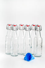 Load image into Gallery viewer, Flip Top Glass Bottles - Pack of Six 6 with Rubber Funnel